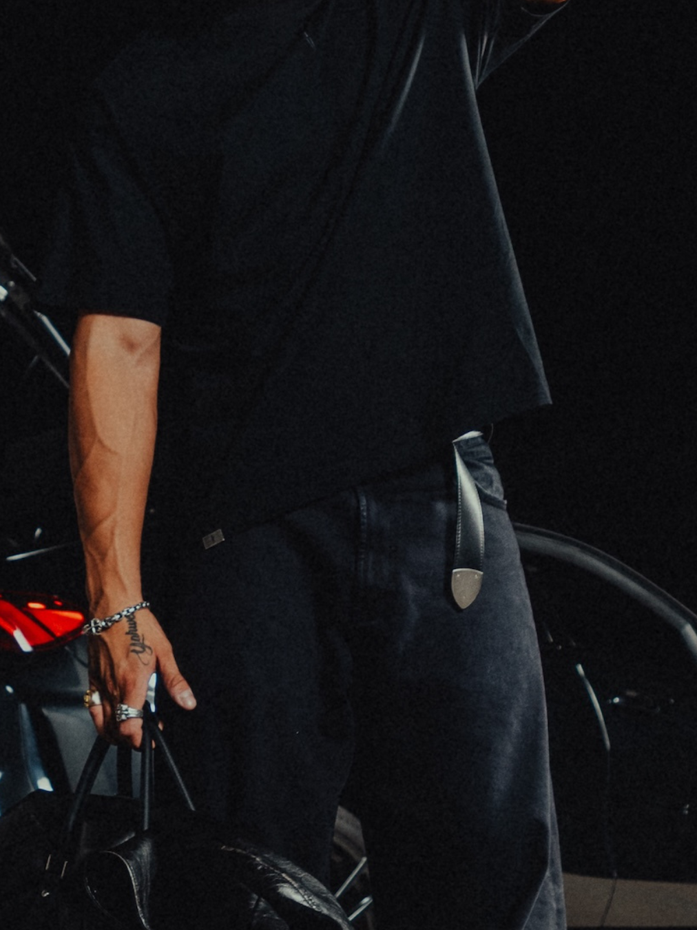 Sleeve and hem of the black classic crew tee