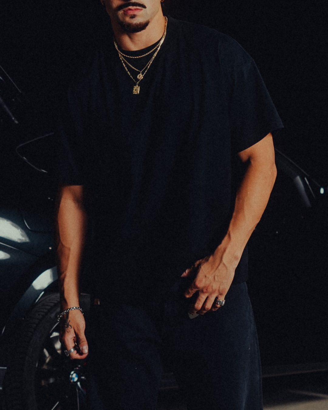 Model wearing the black classic crew tee