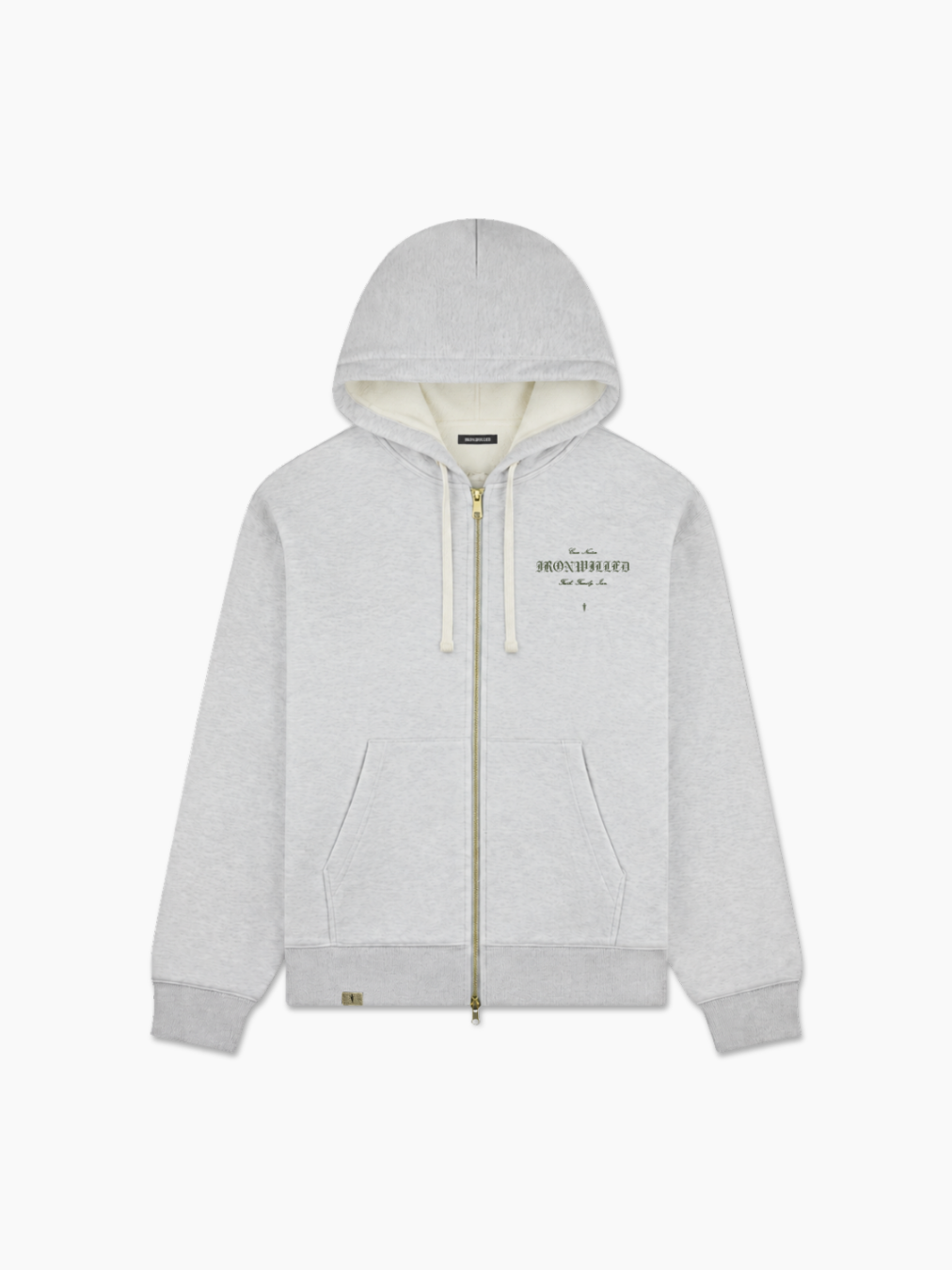 Heritage waffle-lined full-zip hoodie in heather grey, front view