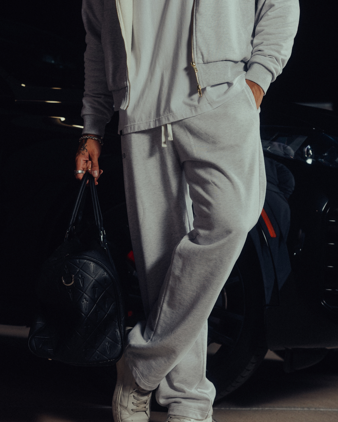 Heritage zip hoodie and sweatpants worn together