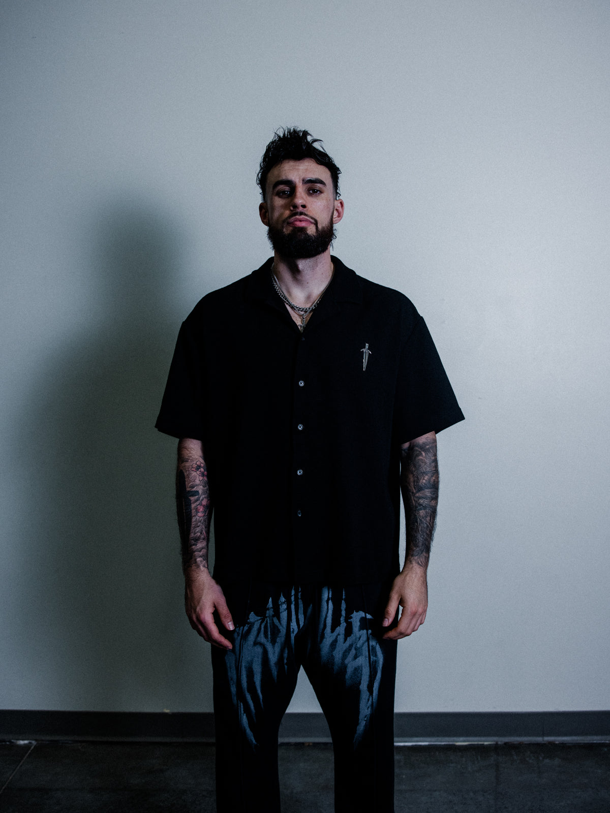 IRONWILLED Chrome Dagger Button-Down - Black