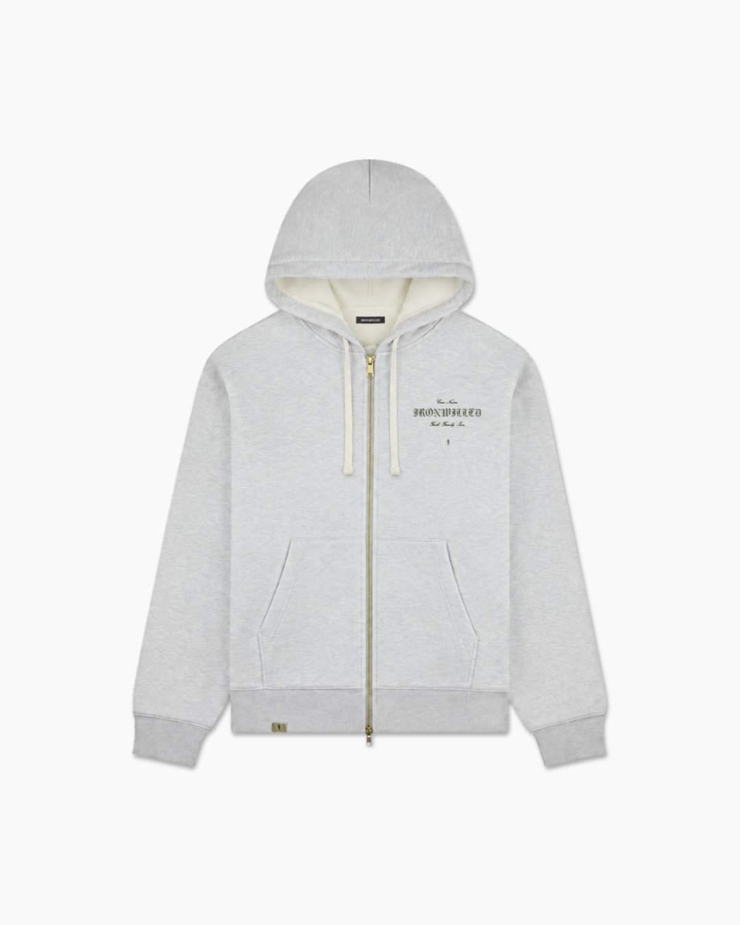 Heritage waffle-lined full-zip hoodie in heather grey, front view