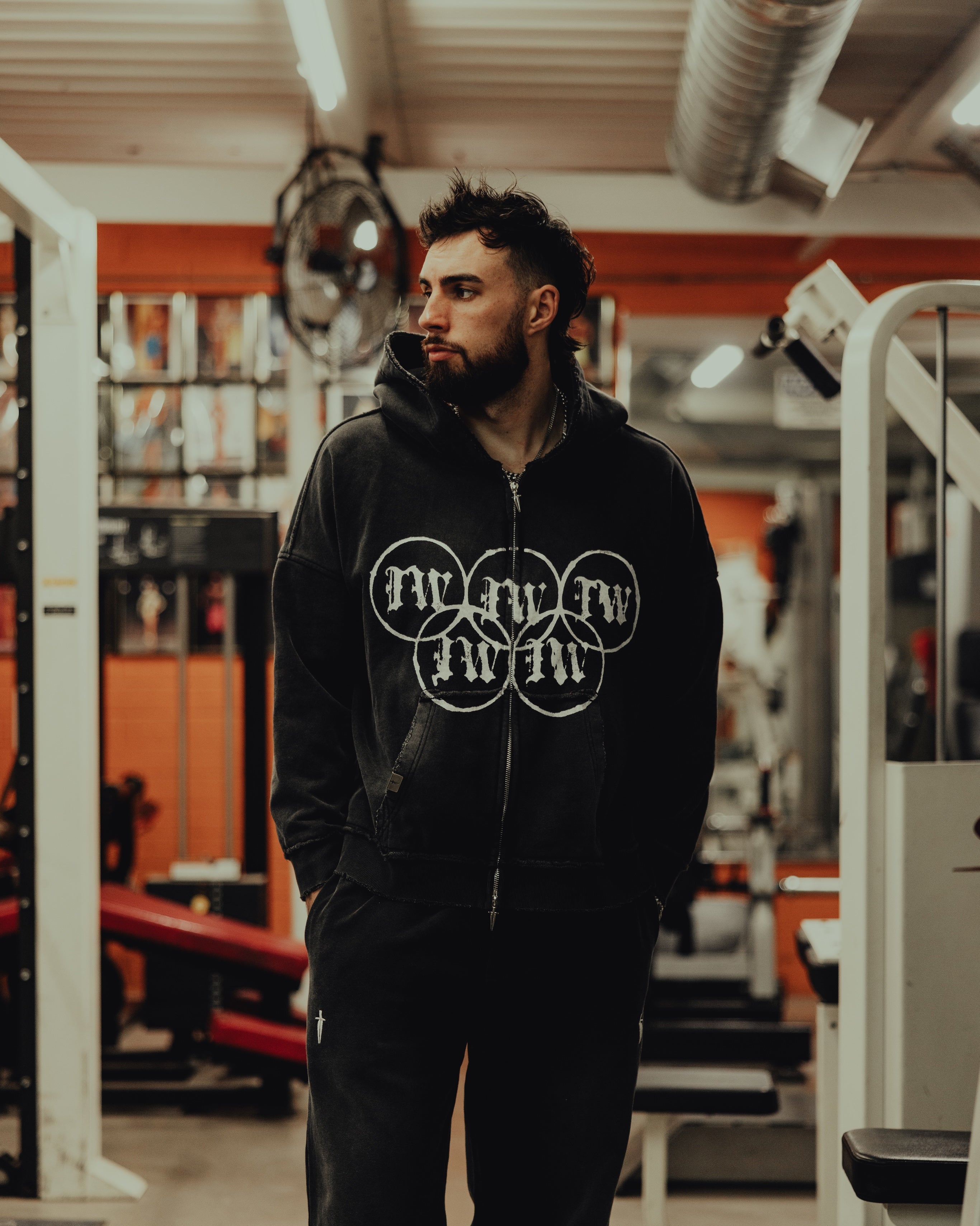 RINGS ZIP HOODIE - [VINTAGE BLACK]