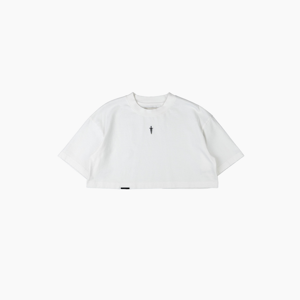 WOMEN'S OVERSIZED DAGGER CROP TOP - WHITE