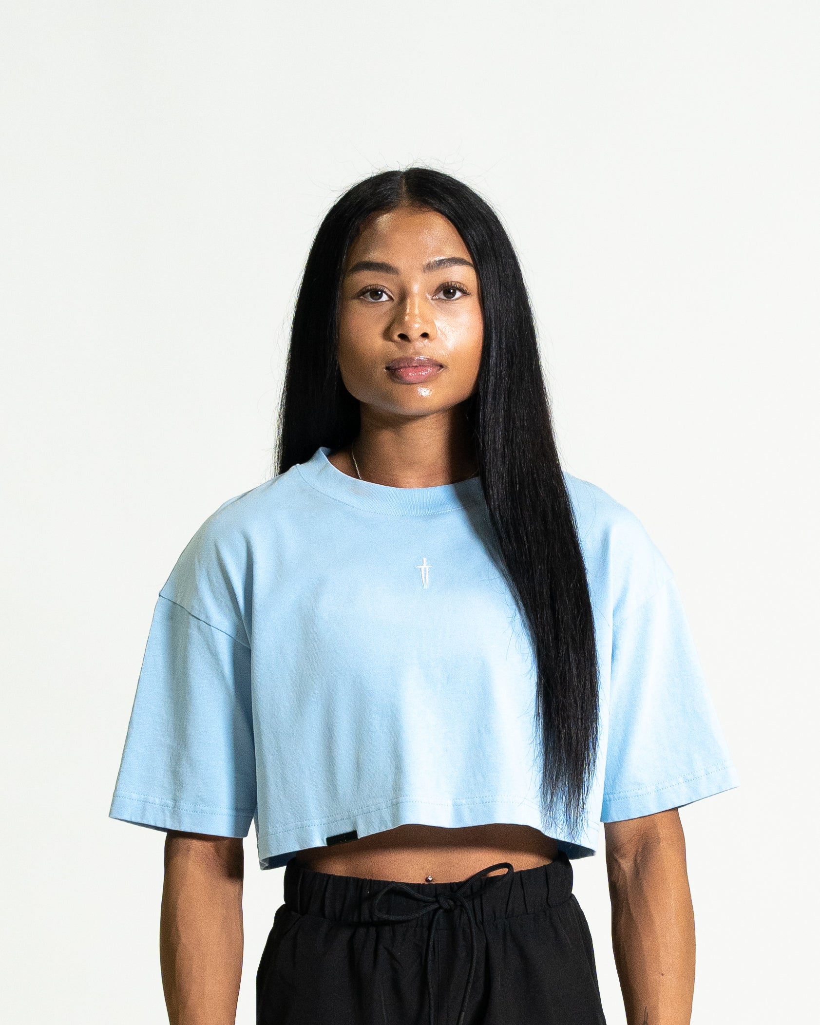 WOMEN'S OVERSIZED DAGGER CROP TOP - CAROLINA BLUE