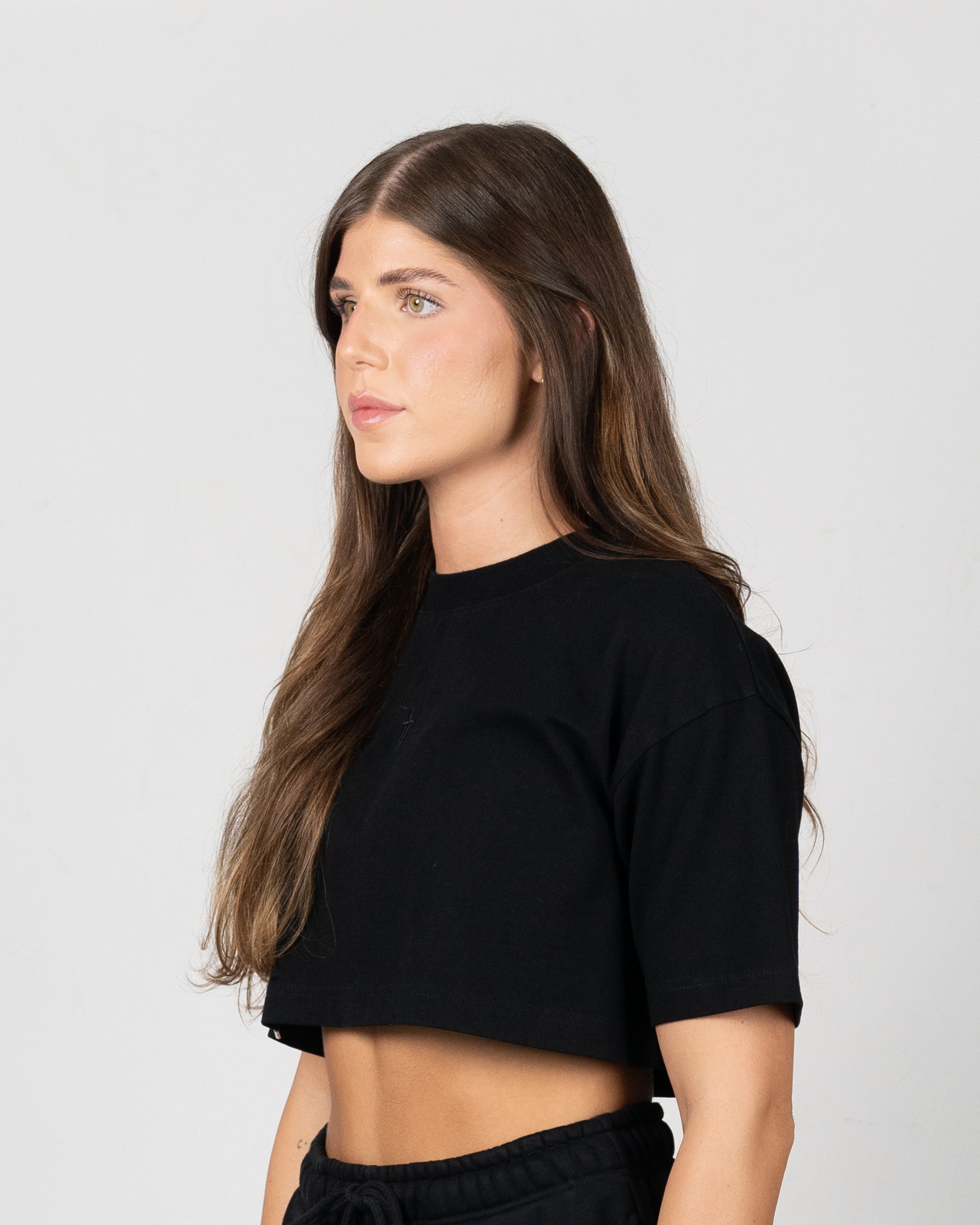 WOMEN'S STAPLE OVERSIZED CROP TOP - BLACK