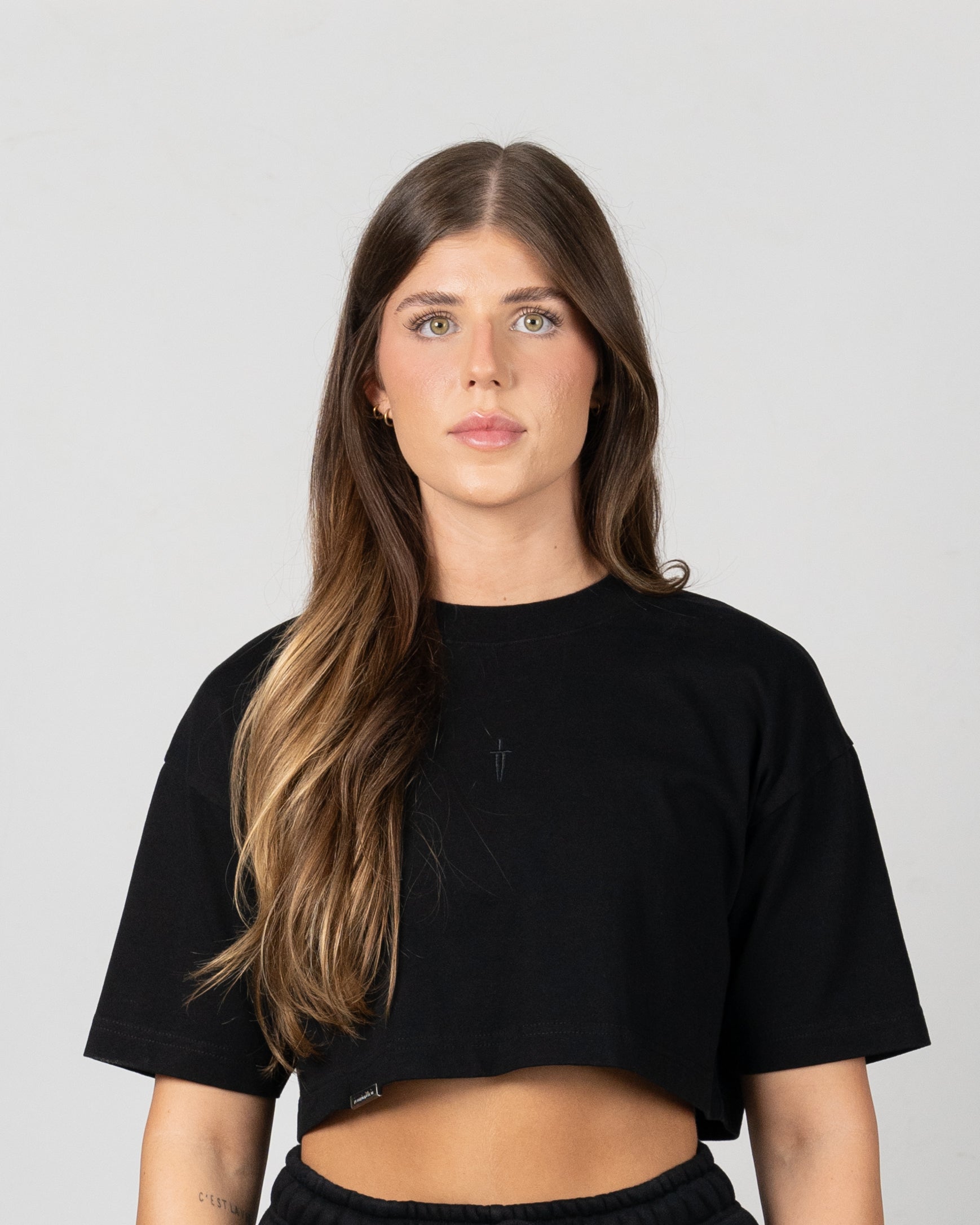 WOMEN'S STAPLE OVERSIZED CROP TOP - BLACK