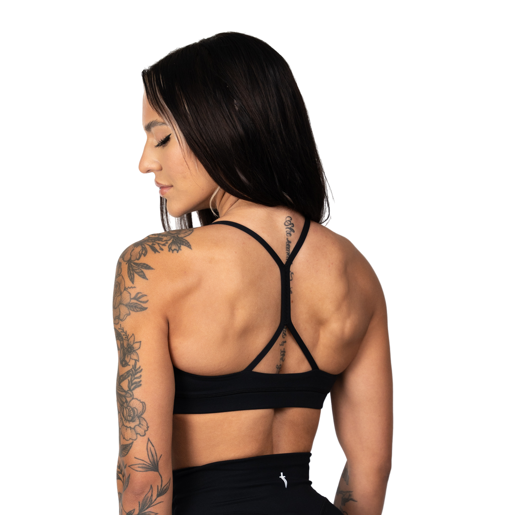 CORE V-NECK SPORTS BRA - BLACK
