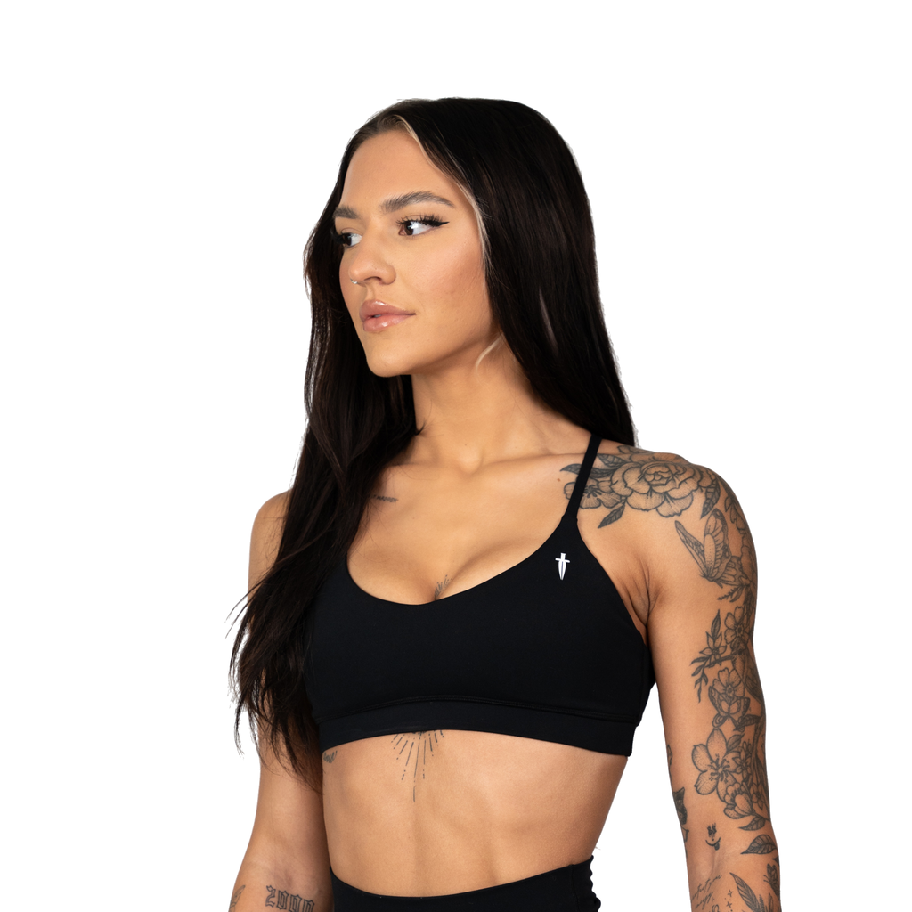 CORE V-NECK SPORTS BRA - BLACK