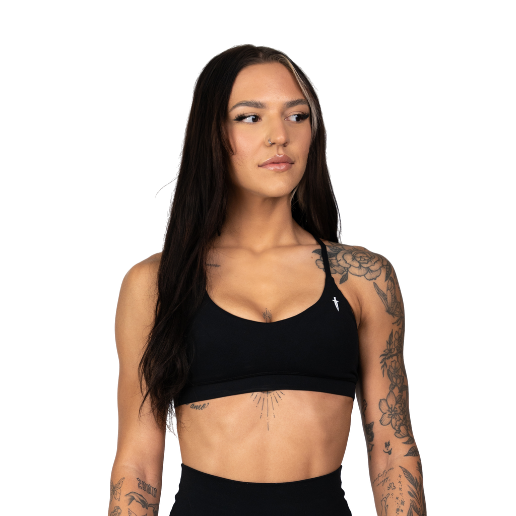 CORE V-NECK SPORTS BRA - BLACK