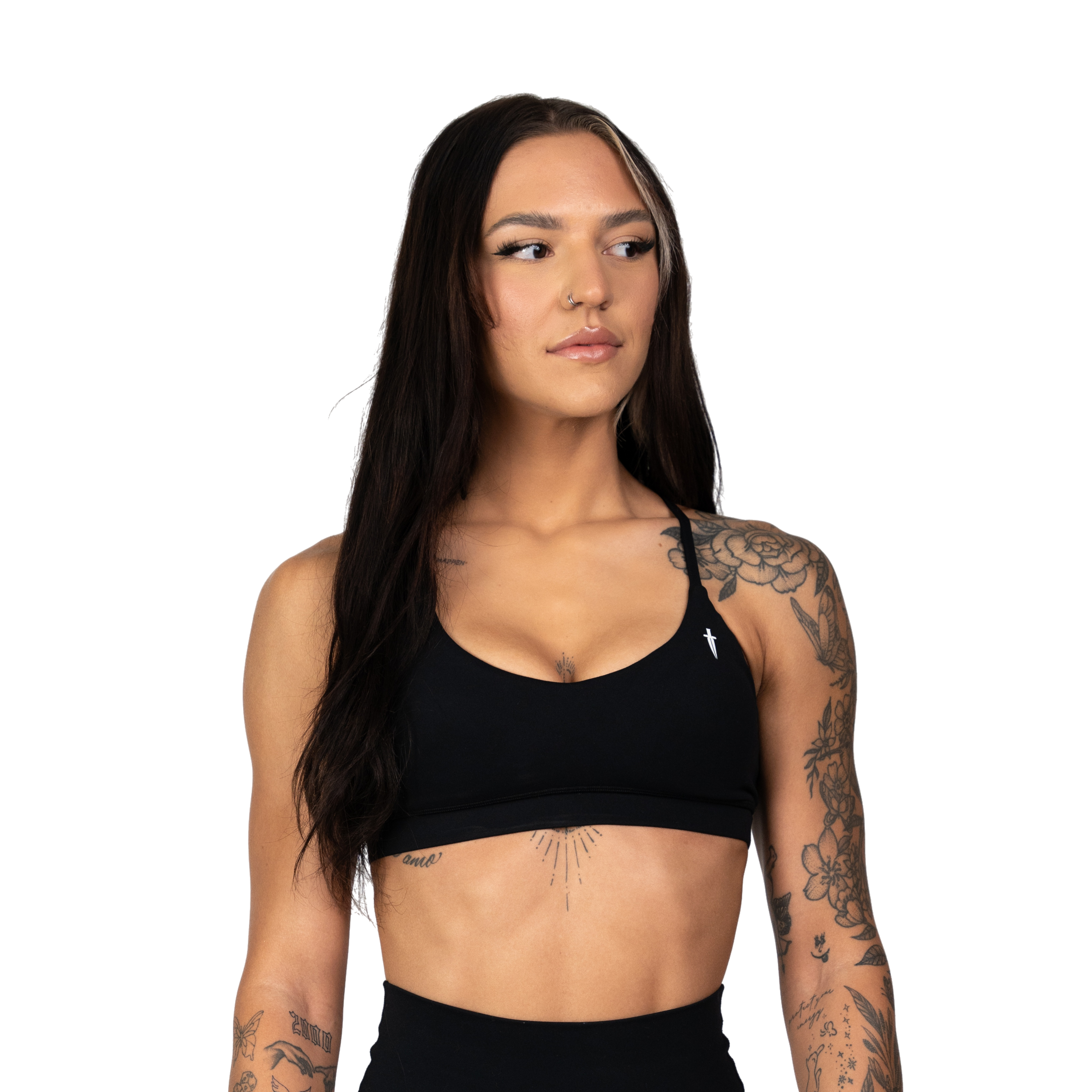 CORE V-NECK SPORTS BRA - BLACK