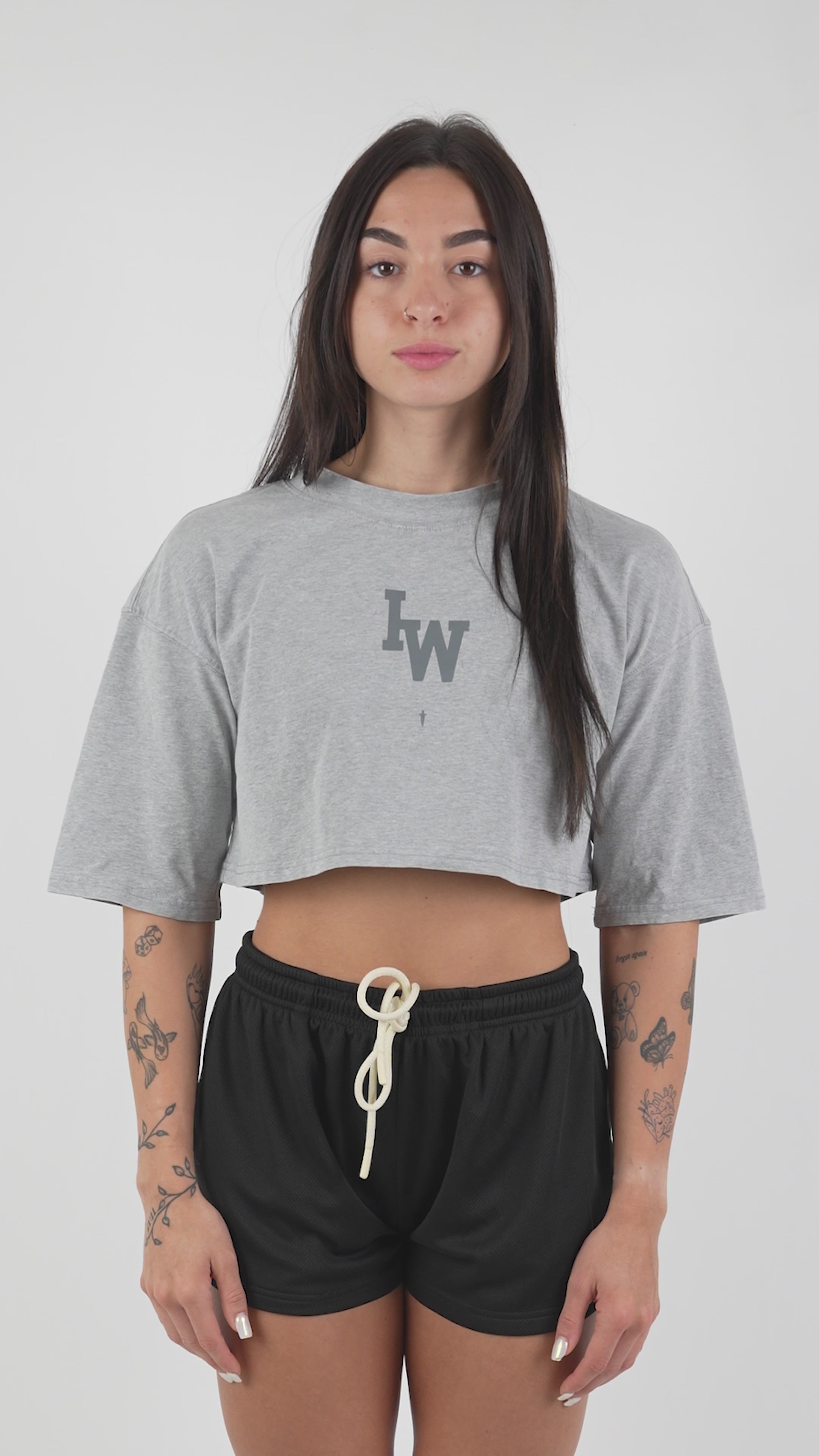 WOMEN'S COLLEGIATE IW OVERSIZED CROP TOP - GREY