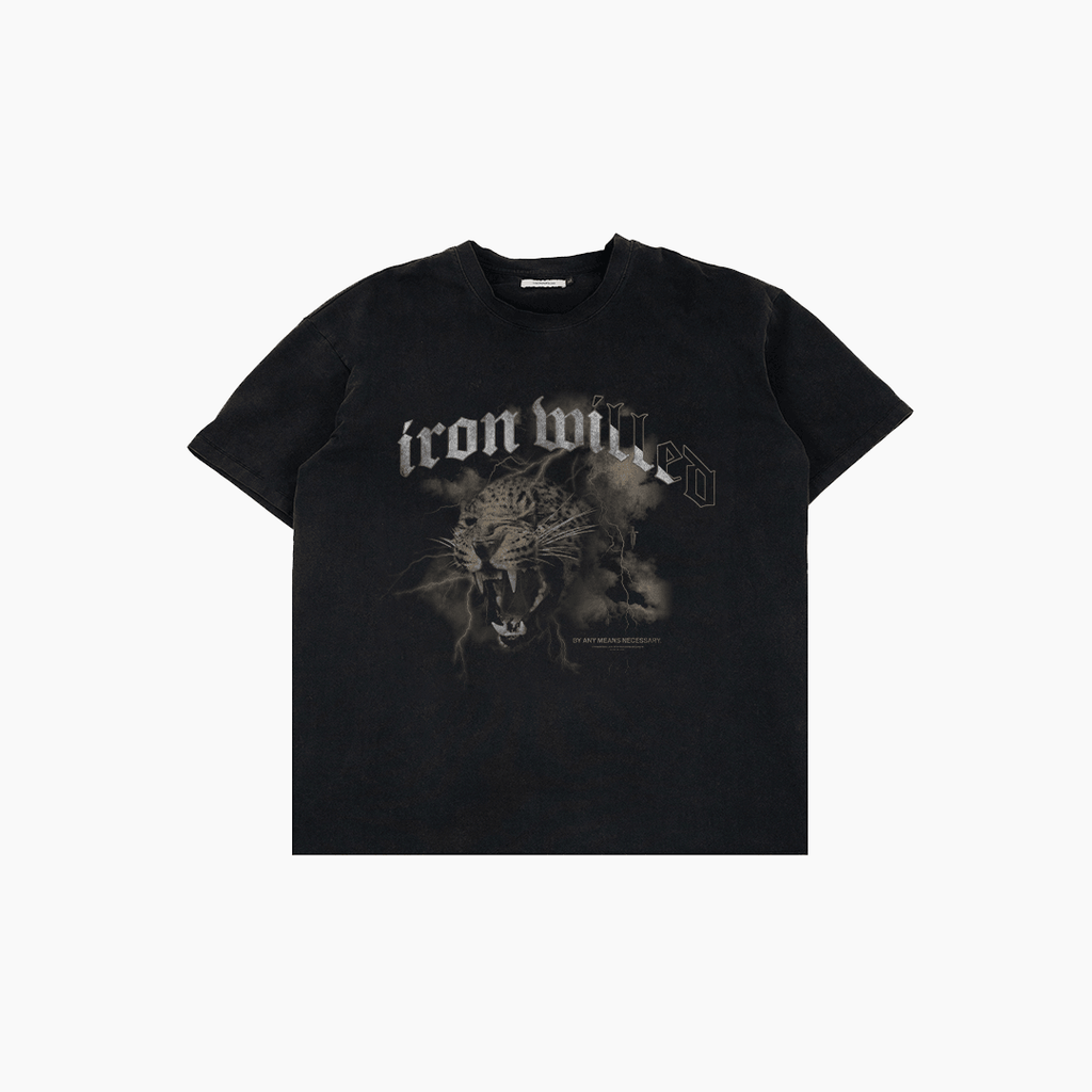DEATH LEOPARD VINTAGE TEE - FADED BLACK - IRONWILLED