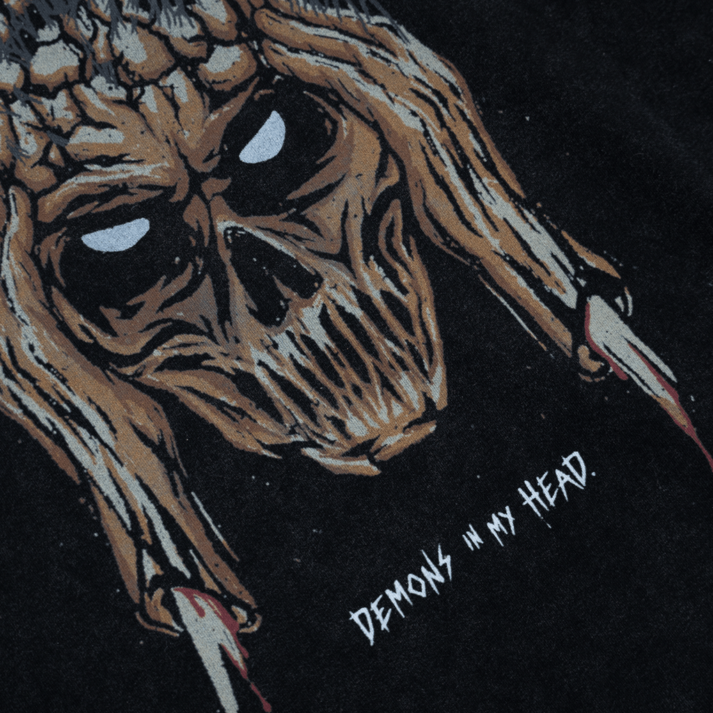 "DEMONS IN MY HEAD" OVERSIZED TEE (ANXIETY) - VINTAGE BLACK - IRONWILLED