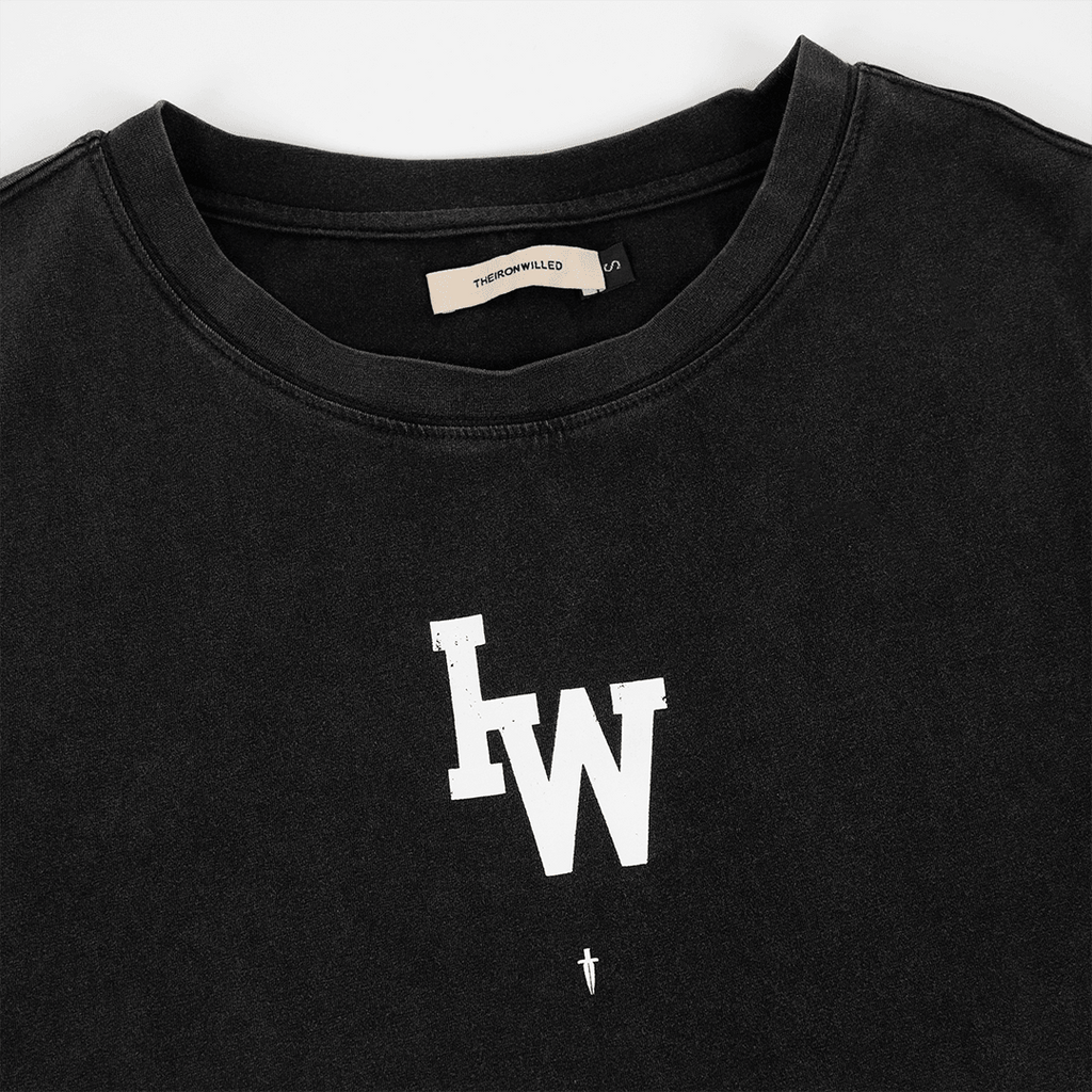 WOMEN'S COLLEGIATE IW OVERSIZED CROP TOP - FADED BLACK - IRONWILLED
