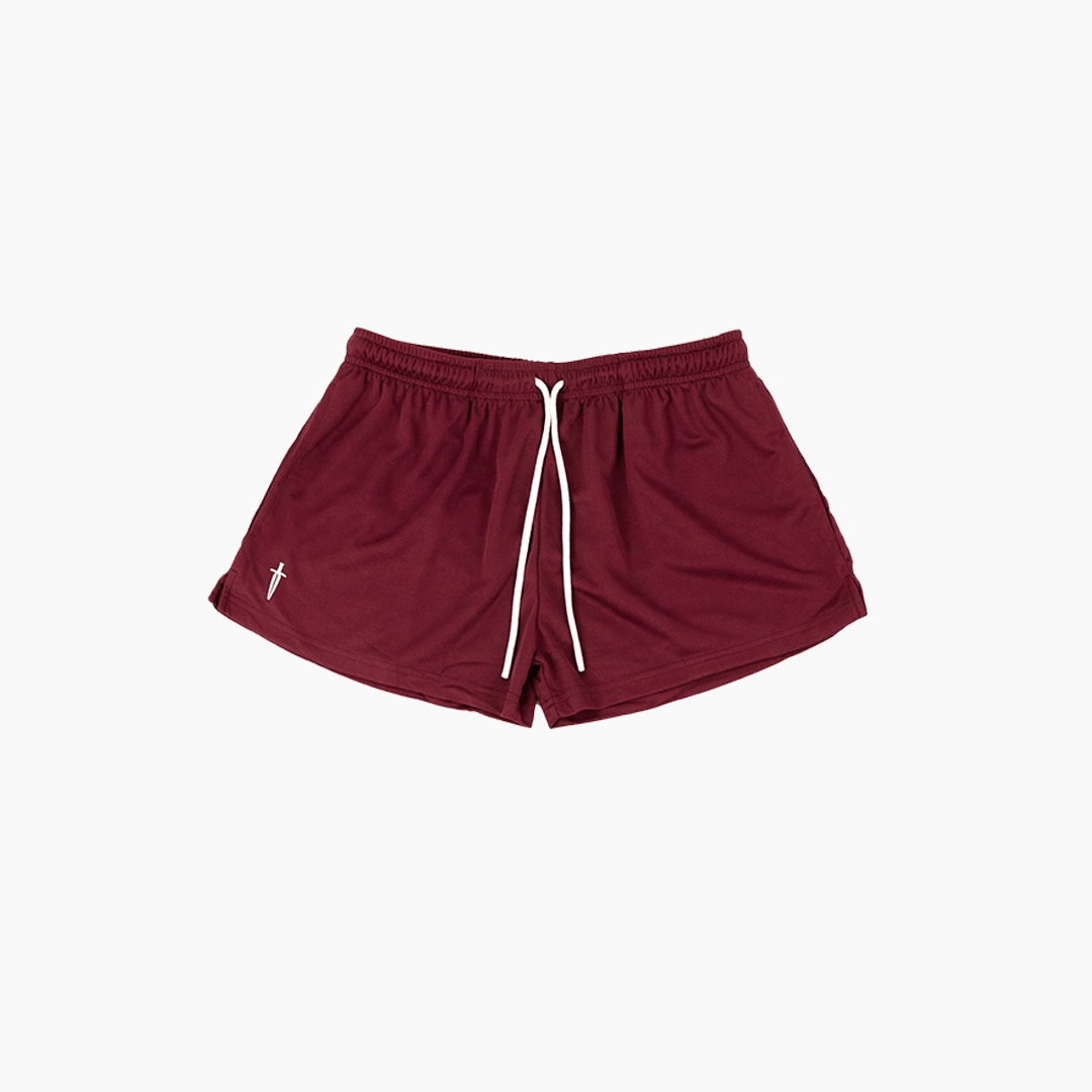 WOMEN'S DAGGER MESH SHORT - MAROON - IRONWILLED