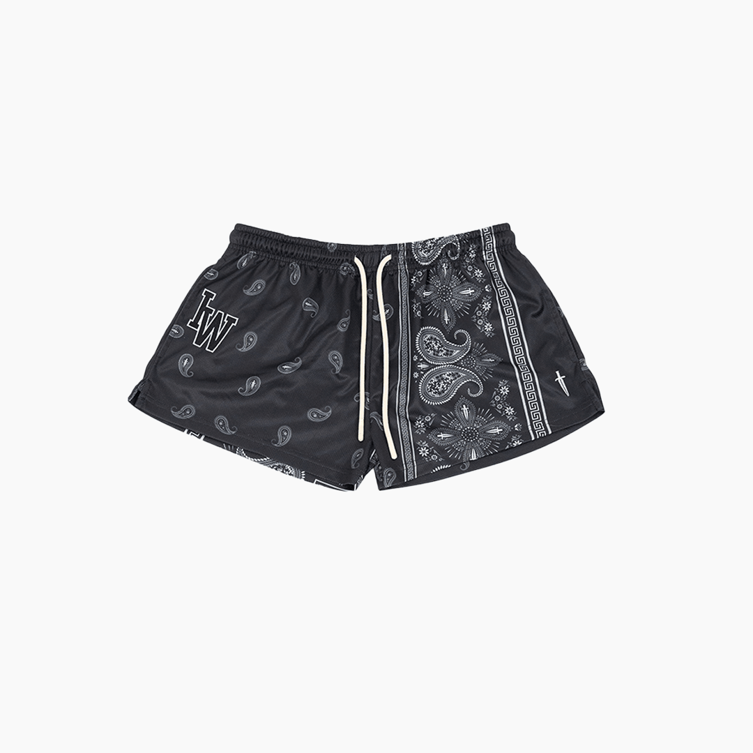 WOMEN'S PAISLEY MESH SHORT - BLACK - IRONWILLED