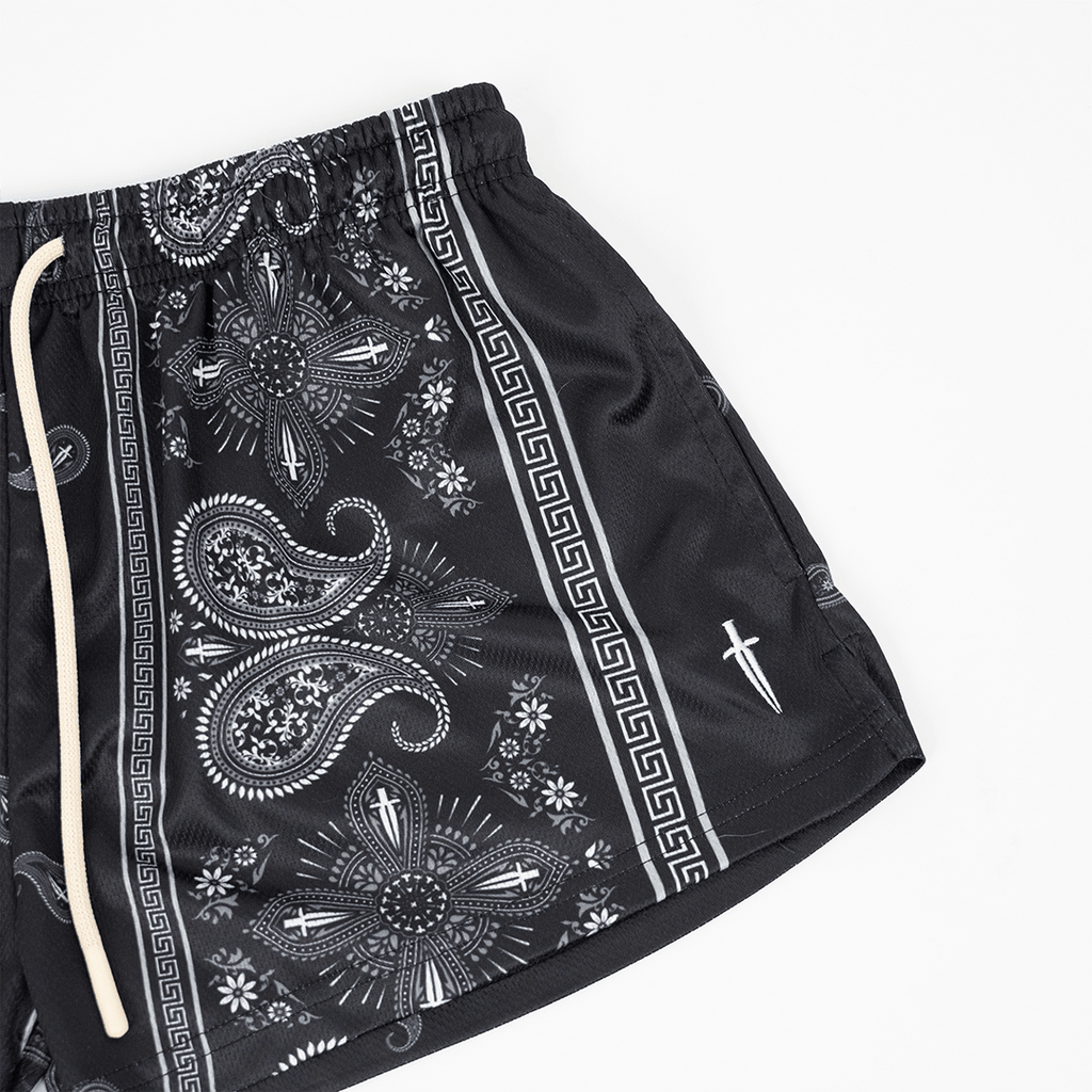 WOMEN'S PAISLEY MESH SHORT - BLACK - IRONWILLED