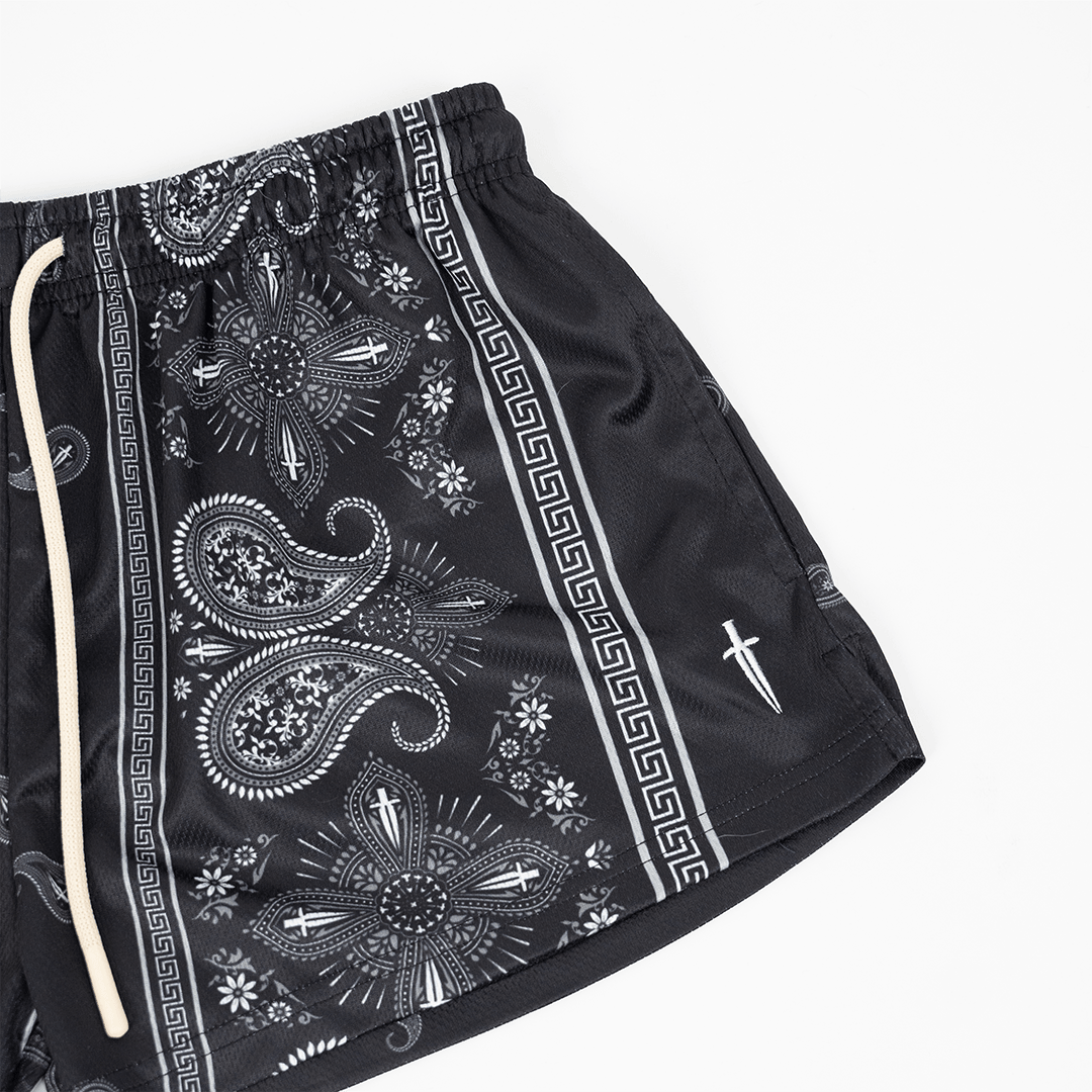 WOMEN'S PAISLEY MESH SHORT - BLACK - IRONWILLED