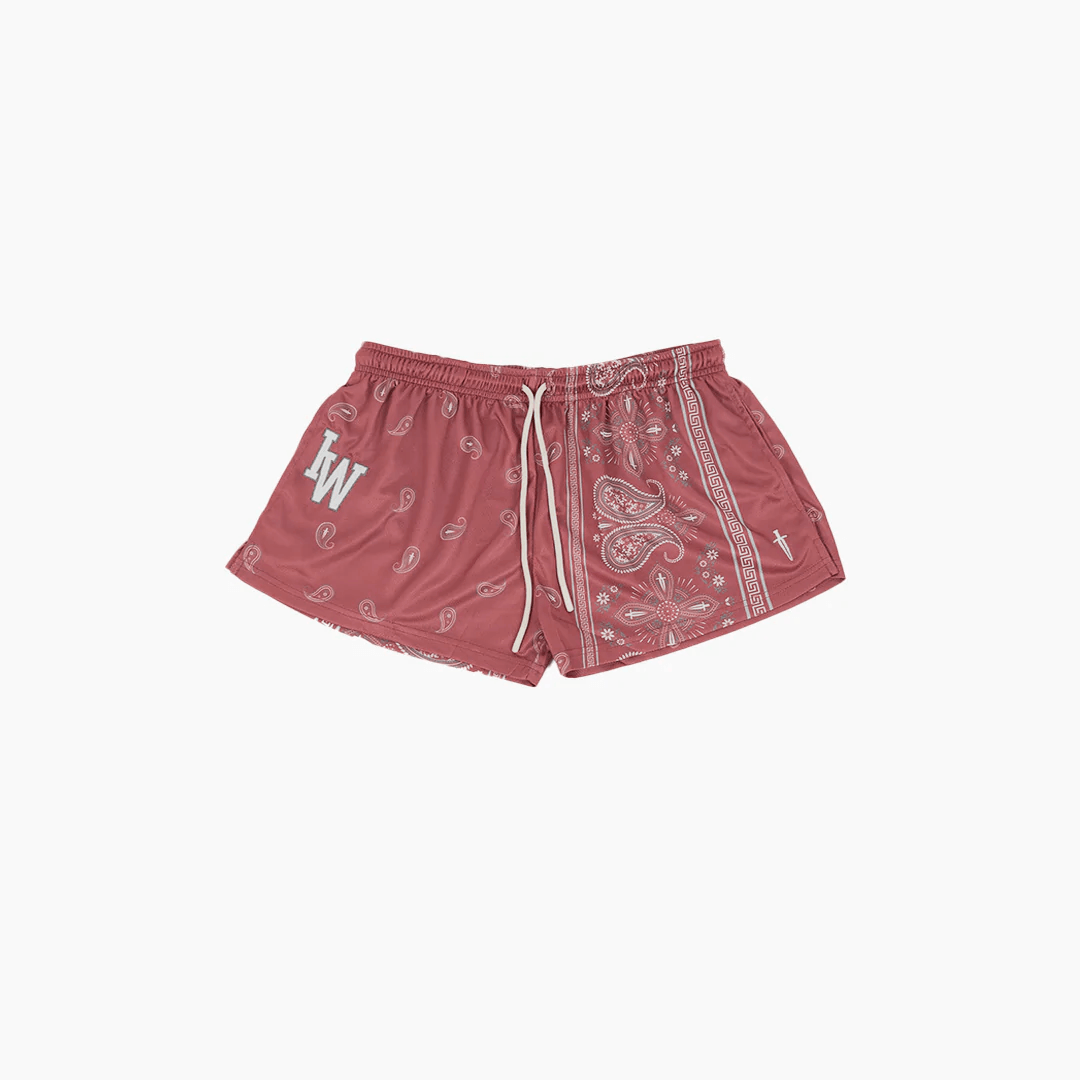 WOMEN'S PAISLEY MESH SHORT - MAROON - IRONWILLED