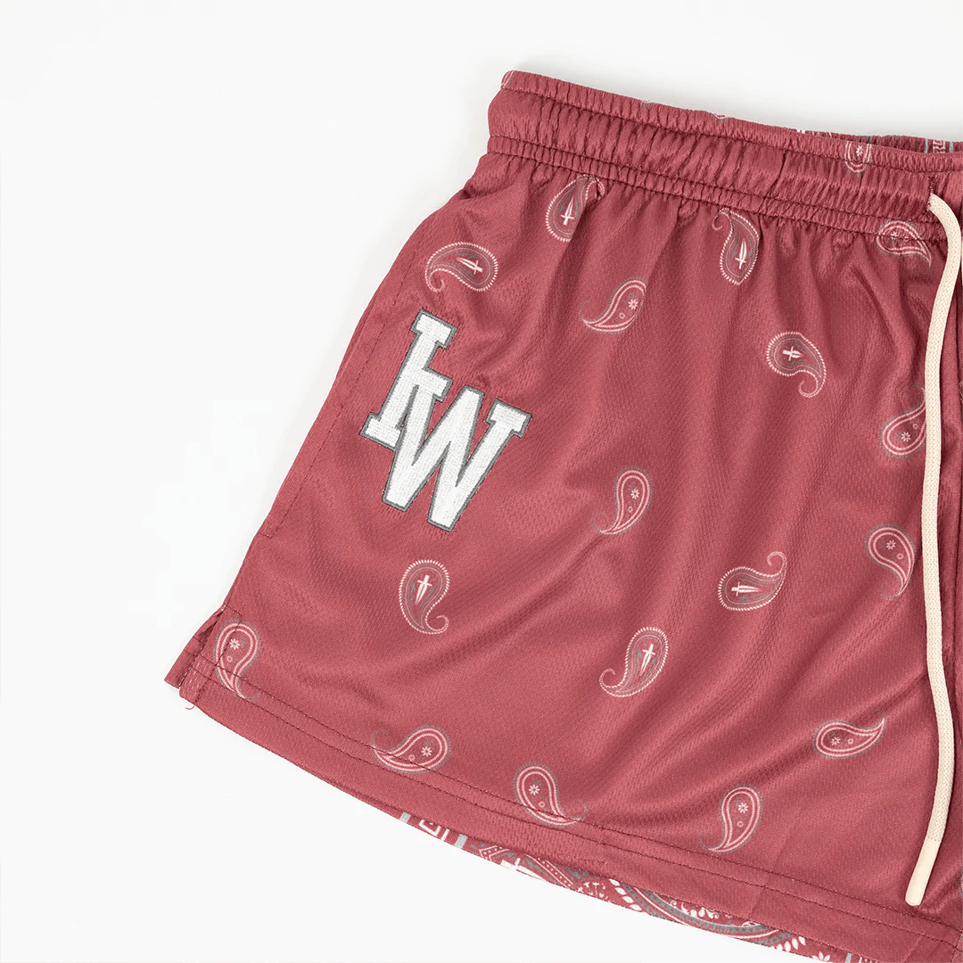 WOMEN'S PAISLEY MESH SHORT - MAROON - IRONWILLED