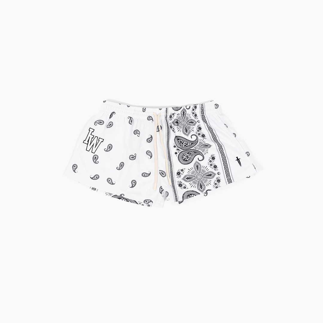 WOMEN'S PAISLEY MESH SHORT - WHITE - IRONWILLED